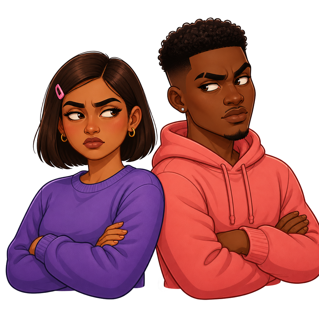 Both Judging reaction sticker featuring Maya and Dev