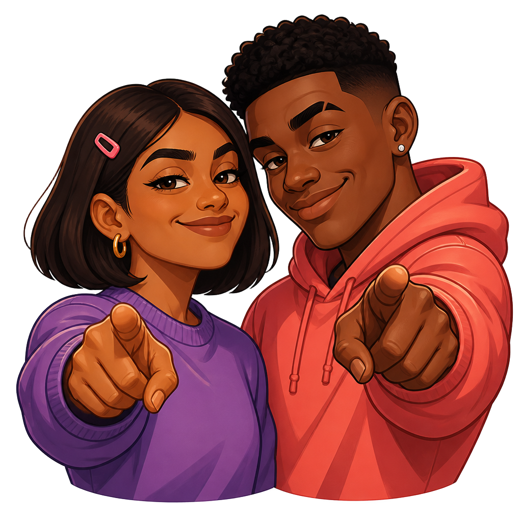 We Told You So reaction sticker featuring Maya and Dev